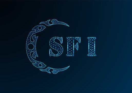Low poly letter logo SFI design. SFI letter logo low poly vector design on blue color gradient background. SFI logo low poly design