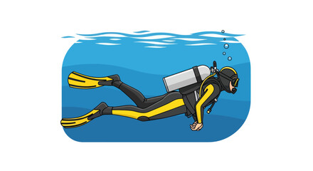 Scuba diver swims underwater with oxygen tank and flippers. © Arus LMH