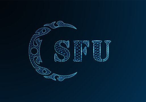 Low poly letter logo SFU design. SFU letter logo low poly vector design on blue color gradient background. SFU logo low poly design