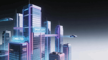Futuristic smart city with flying cars © Scuti