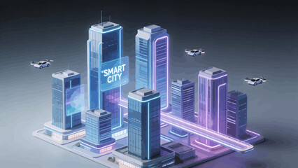 Futuristic smart city with flying vehicles © Scuti