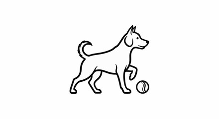 Fototapeta premium A line drawing of a dog standing next to a ball