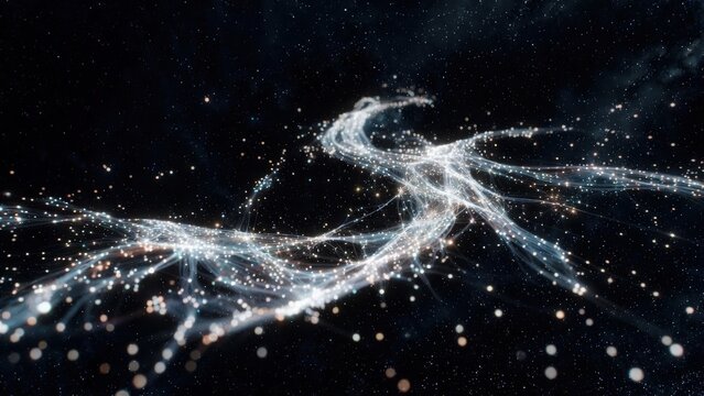 Abstract animated background featuring dynamic lines, particles, spheres, and flowing shapes in a modern futuristic style. Suitable for technology, digital, corporate, and creative projects including 