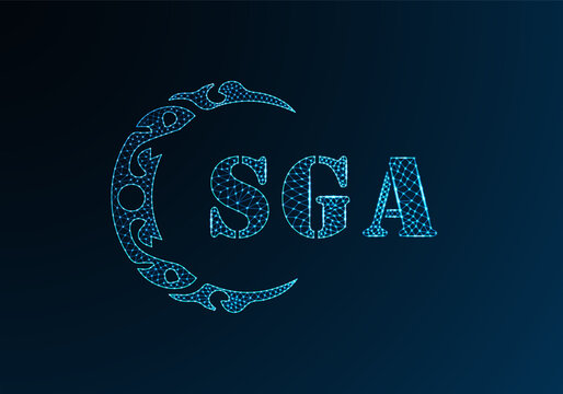 Low poly letter logo SGA design. SGA letter logo low poly vector design on blue color gradient background. SGA logo low poly design