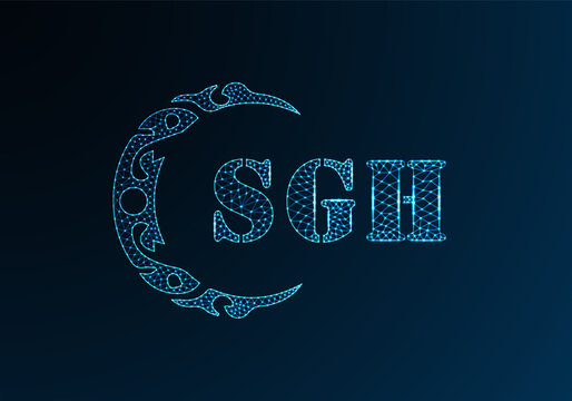 Low poly letter logo SGH design. SGH letter logo low poly vector design on blue color gradient background. SGH logo low poly design