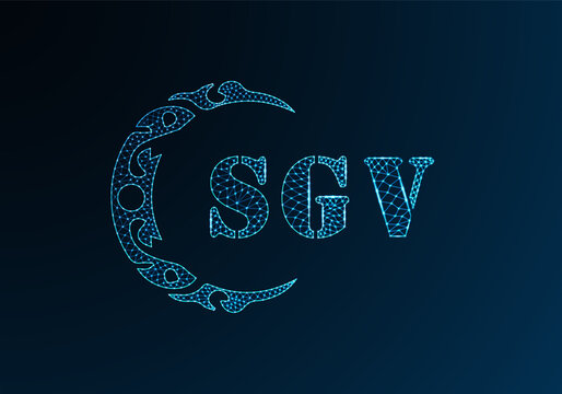Low poly letter logo SGV design. SGV letter logo low poly vector design on blue color gradient background. SGV logo low poly design