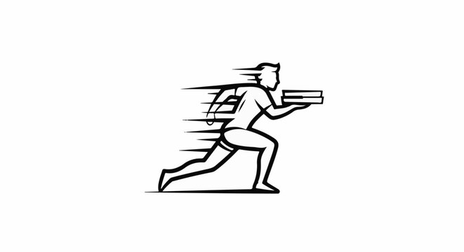 Stylized delivery person running with pizza