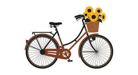 Obraz premium Vintage bicycle with a basket of yellow sunflowers isolated on white