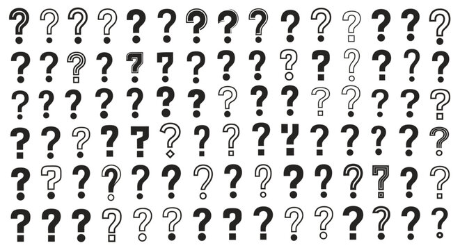 Abstract pattern featuring large, repeated question marks across a monochrome grid.