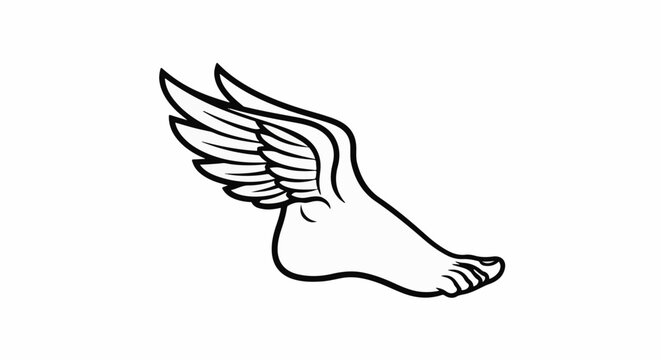 Line art of a winged foot on a white background