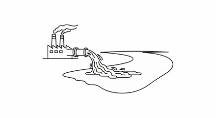 Obraz premium Factory pipe discharging waste into a body of water with smoke from stacks