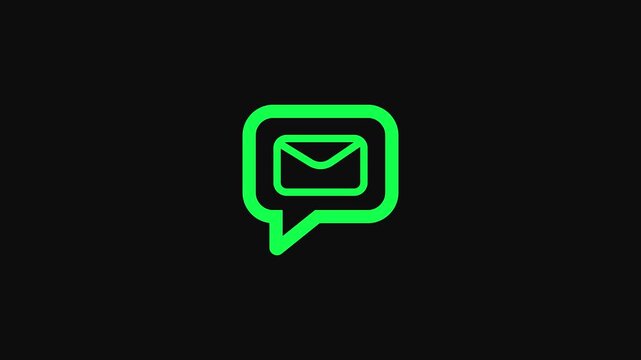 Green email message on black background for communication and notification email message green communication symbol.