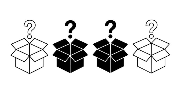 Series of open gift boxes with question marks representing mystery and curiosity.