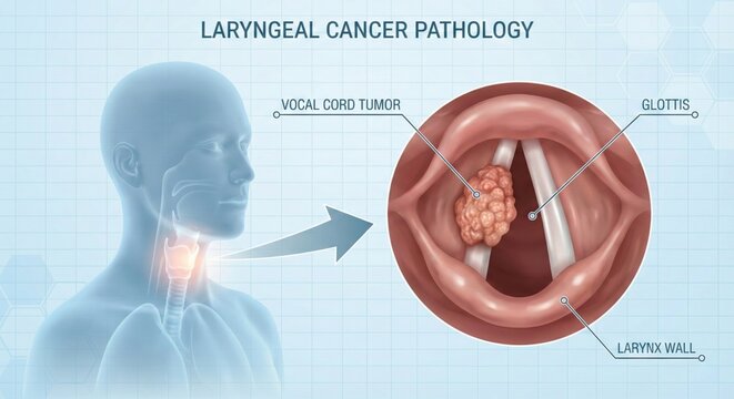 Laryngeal Cancer Pathology - Vocal Cord Tumor and Glottis Anatomy.