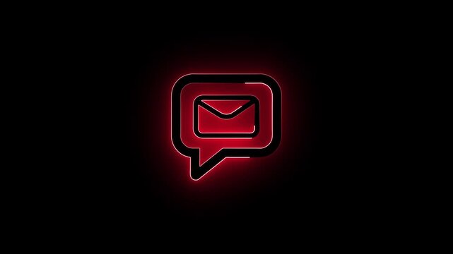 Glowing Red Email in Speech Bubble on Black Background Communication Symbol Neon Light Message Notification.