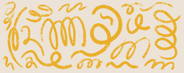 Obraz premium brush background stroke paint marker curl abstract line swirl yellow color texture on beige paper surface for minimal backdrop. mark detail with grunge effect and rough texture. modern graphic design