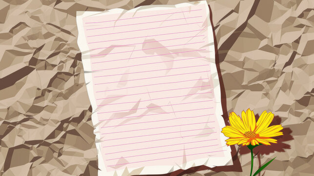 School youthful design sticky notes wrinkled paper pastel colors yellow flower copyspace background