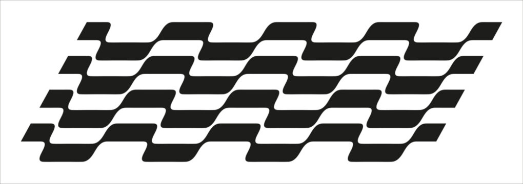 Abstract black and white wavy stripes. Geometric staggered undulating lines forming an optical illusion. Monochrome vector graphic element.