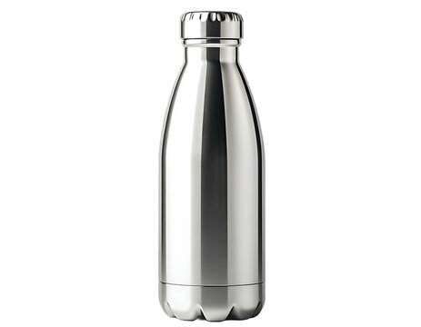 Stainless Steel Water Bottle Closeup on Transparent Background PNG