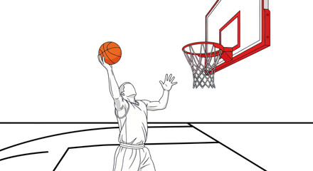 Basketball player performing a slam dunk over the hoop. © Dena