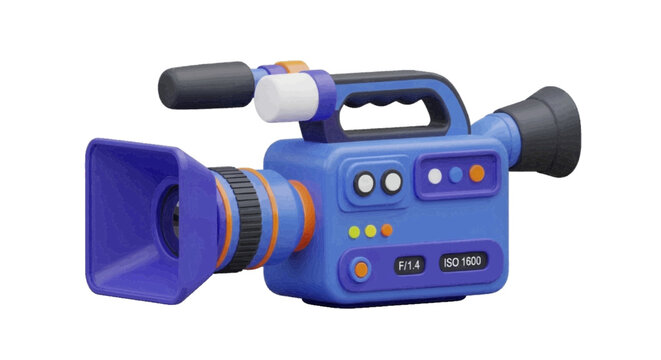 Vector illustration&nbsp;of 3d render of a stylized blue professional video camera on a transparent background