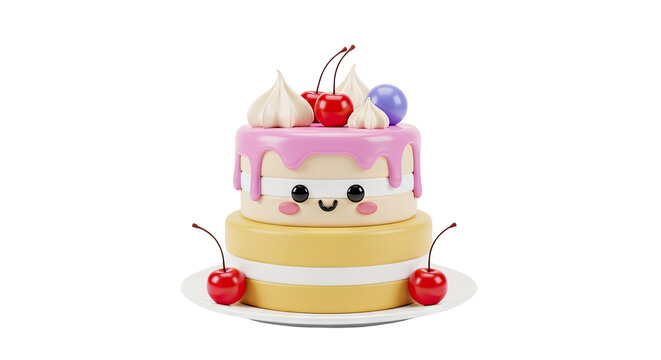 Kawaii Two-Tiered Cake with Cherries and Whipped Cream