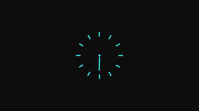 Glowing Blue Clock Face on Black Background Time Concept Modern Minimalist.
