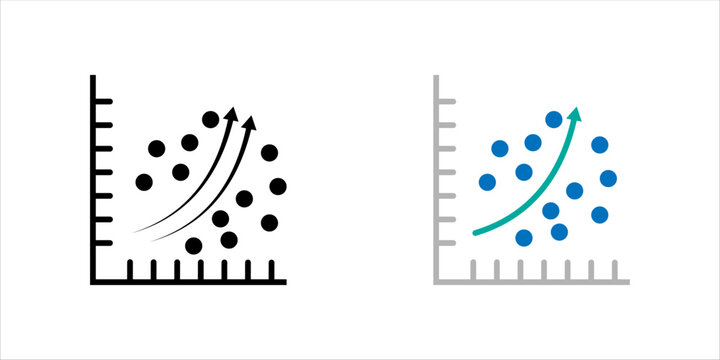 Outline icon set. of scatter chart with upward trend line representing analytics, statistics, and data growth.