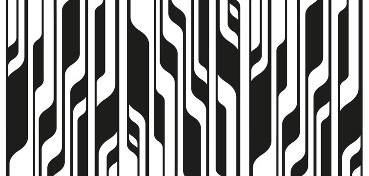 Abstract geometric background with black and white vertical wavy lines. Monochrome distorted stripes modern graphic pattern vector illustration.