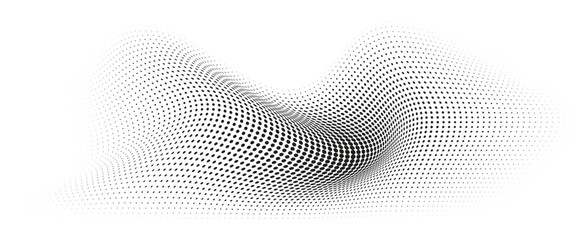 Fototapeta premium Flowing Wave Dot Halftone Pattern: Curve Gradient Shape on Transparent Background. Suitable for AI, Tech, Network, Digital, Science, and Technology Themes.