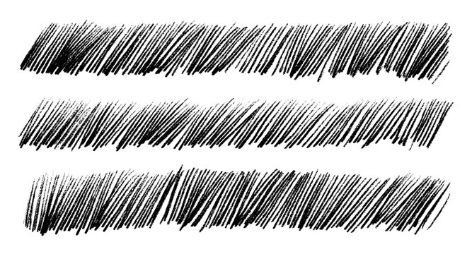 Set of hand drawn diagonal lines borders. Grunge black pencil hatching texture elements. Rough charcoal shading scribble strokes banners vector illustration.