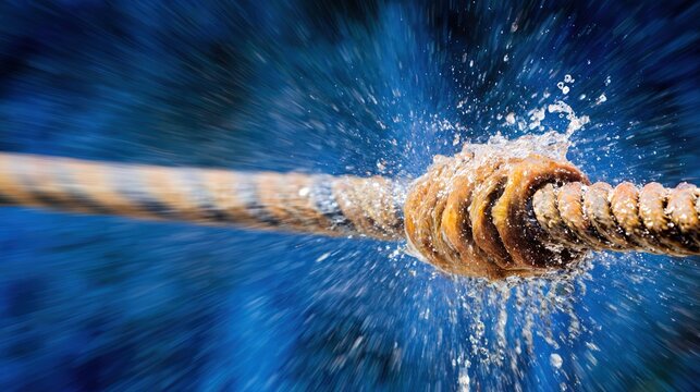 tow. A taut ski tow rope and water droplets in focus against a blurred background. public awareness campaigns, NGO reports, designed for public awareness campaigns and NGO communications.