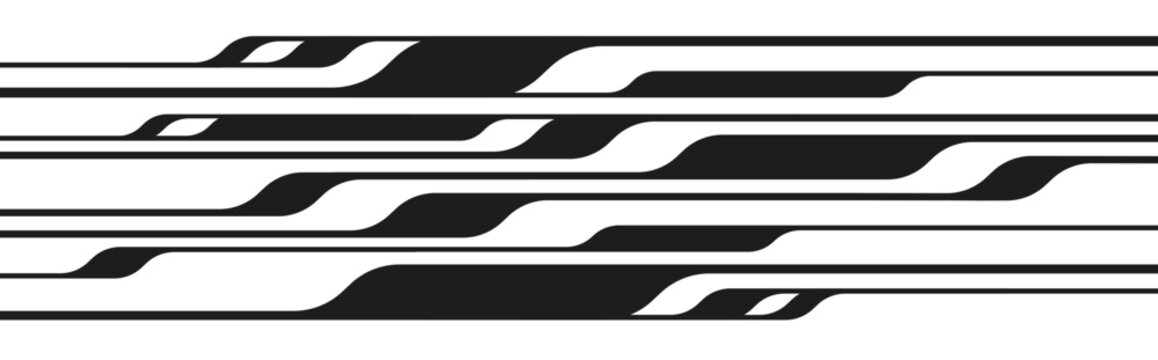 Abstract modern black and white horizontal flowing lines. Dynamic tech data flow stripes background. Minimalist futuristic geometric banner vector illustration.