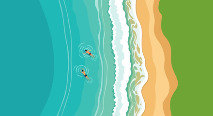 People swimming in ocean waves. © Gozel