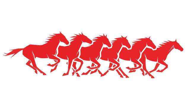 Red horse silhouettes running in motion.