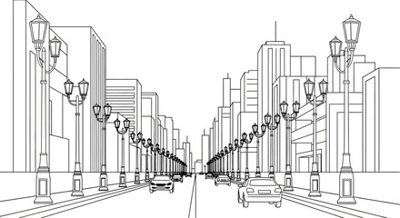 Obraz premium City Street with Modern Buildings.