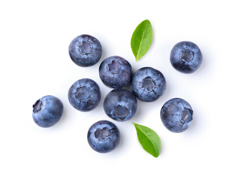 Top view of Blueberries isolated on white.