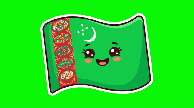 Adorable Turkmenistan Flag Cartoon Smiling with Joyful Expression.