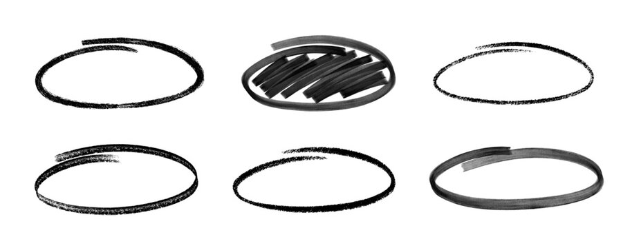 Hand drawn black circle frames set. Grunge marker highlight ovals. Sketchy pencil scribble doodle shapes vector illustration.