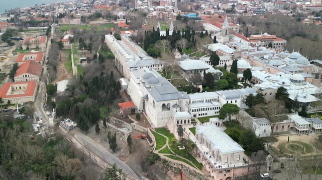 Topkapi Palace and Marmara sea in the back, zoom-in shot