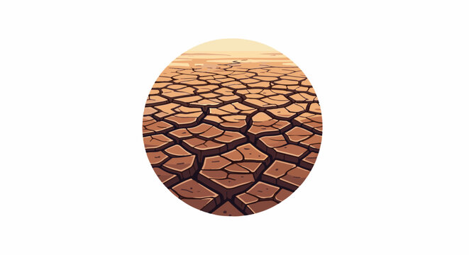 Cracked earth under a hazy, pale sky with distant figures