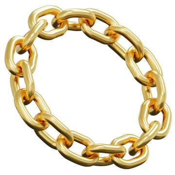 3D Gold Chain Link Circle Loop Angled Perspective