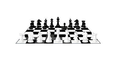 Vector illustration of a chess board with black and white pieces isolated on white background © Indah