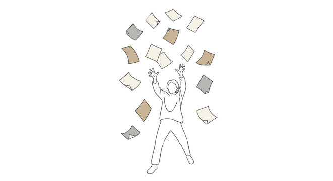 Person Trying to Catch Falling Papers in Air Problem Concept