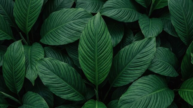 Lush Green Leaves Create An Overlapping Pattern Highlighting Intricate Vein Details Illuminated By Soft Natural Lighting