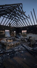 Fototapeta premium Devastating Fire Damage Ruins a Homes Structure.