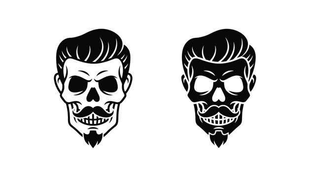Stylish skull head with a modern pompadour haircut mustache and beard vector illustration