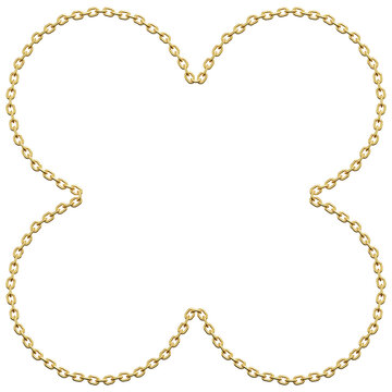 3D Gold Chain Link Quatrefoil Four Leaf Clover Outline Shape