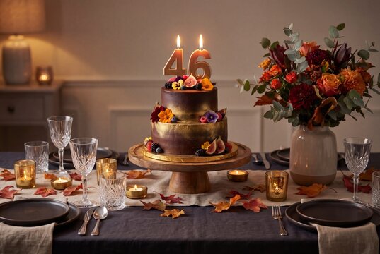 46th Birthday Celebration with Gourmet Cake and Elegant Table Decor