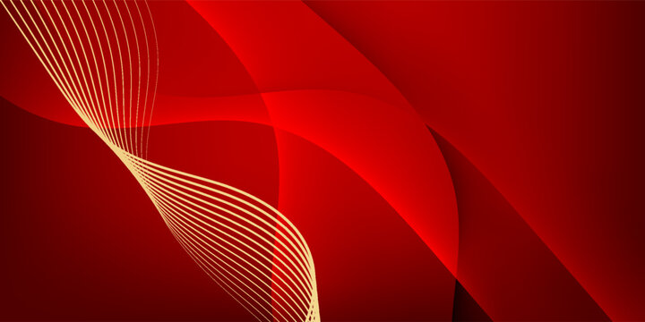 Abstract wave gold ribbon curve on red design modern luxury background vector